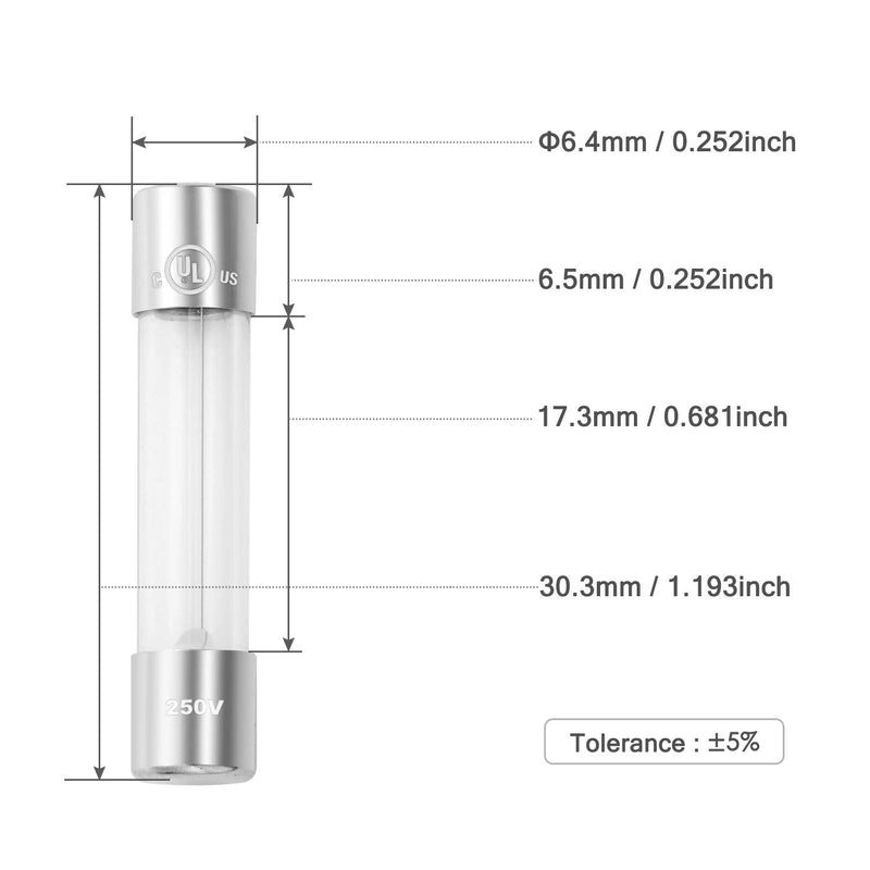 [Australia - AusPower] - Chanzon(Pack of 20Pcs) UL Listed 6x30mm 5A 250V/125V 5 Amp Glass Fuses Fast Blow Cartridge Tube Fuse f5al 125 V / 250 V (6.4mmx30.3mm) 6x30mm without lead 