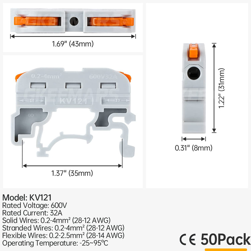 [Australia - AusPower] - GKEEMARS DIN Terminal Blocks, Universal Wiring Connector Lever Wire for Electrical Wires KV-121 (50 Pcs) 