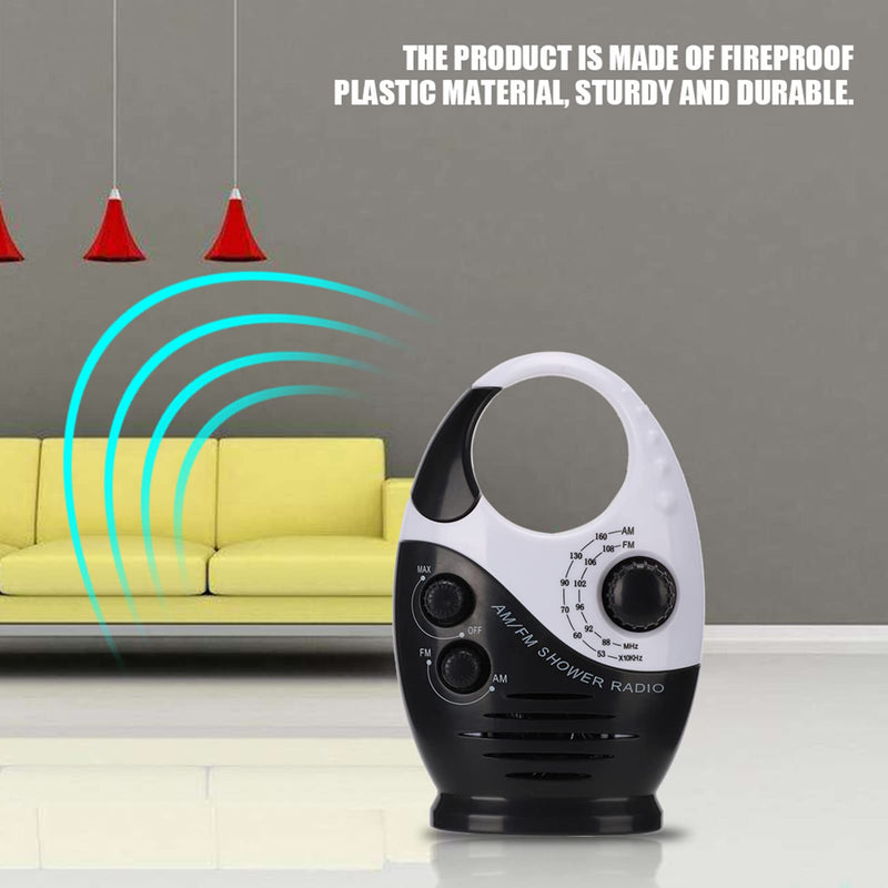 [Australia - AusPower] - Waterproof Shower Radio, AM/FM Radio with Adjustable Volume Speakers, Battery Powered Portable Speakers with Hook Handle for Shower Rooms Bedside Tables Garages Black 