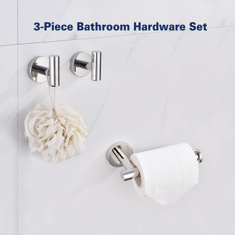 Bathroom Hardware Set, Premium Stainless Steel 3-Piece Include 5 Inch Toilet Paper Holders and 2 Towel Robe Holder Hook for Bathroom, Kitchen, Washroom Wall Mount Polished Chrome