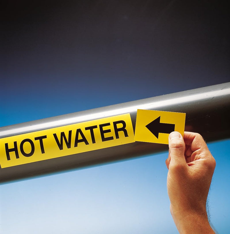 Brady 20441 Economy Pipe Markers-to-Go, B-736, 1" Height X 8" Width, Black On Yellow Self-Sticking - Plastic Film, Legend "Hot Water Return"