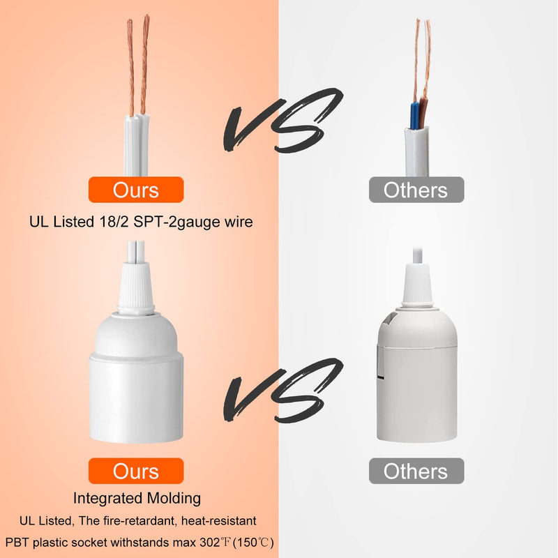 [Australia - AusPower] - Light Bulb Cord 15Ft - White, Hanging Light Cord with E26 Light Bulb Socket, On/Off Switch, Polarized Plug, Hanging Lantern Cord, Plug in Pendant Light Cord (No Bulb) 15 