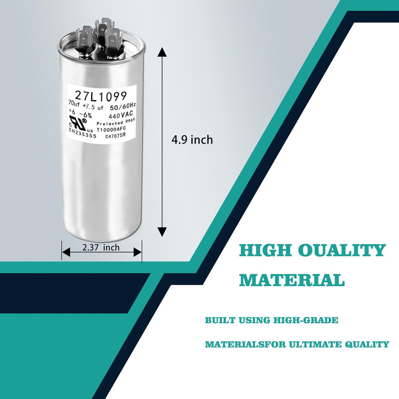 [Australia - AusPower] - P291-7074R 27L1099 Capacitor 70+7.5uf 440VAC Helps Motor Start Stably Explosion-Proof 