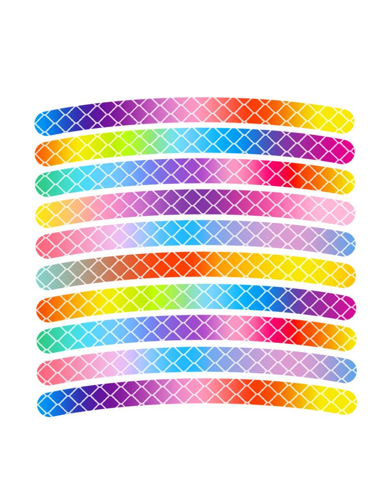 Reflective Rim Tapes, Rainbow Pattern, 9cm x 0.7cm, 20 Pieces, for Cars Motorcycles Bikes Sparkling White Diamonds
