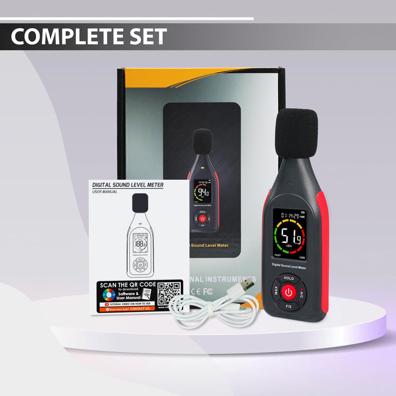 [Australia - AusPower] - Decibel Meter, Data Logger, Portable Sound Decibel Meter, Sound Level Meter with 31,000 Data Recording and Export, Rechargeable Noise Meter with A/C Frequency, DC Output, 3 