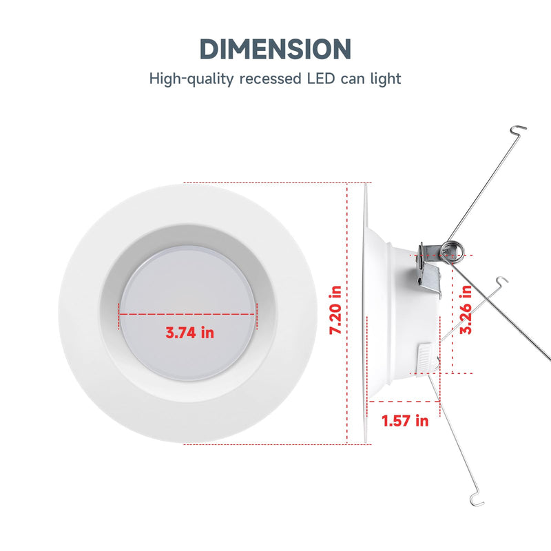 [Australia - AusPower] - ECOELER 5/6 inch 5CCT Retrofit LED Recessed Lighting, Dimmable Can Lights, Damp Rated, 16.5W 1200Lm Can Lights with Smooth Aluminum Trim, 2700K/3000K/4000K/5000K/6000K Selectable, ETL & FCC Listed 1 - PACK 