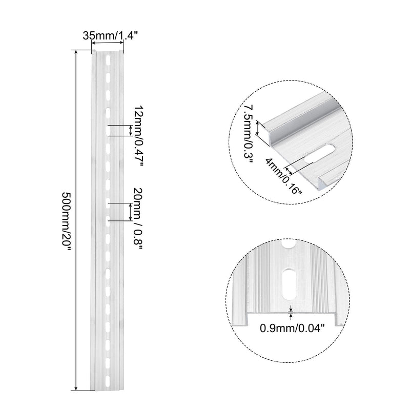 [Australia - AusPower] - MECCANIXITY DIN Rail Slotted Aluminum Mounting Guide 20 Inch x 1.4 Inch x 0.3 Inch for Electrical Industrial Products Silver Tone 8 Pcs 