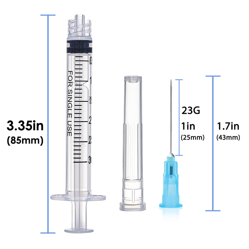 [Australia - AusPower] - 3ml Luer Lock Syringes with 23G, 1.0-inch Needle - Individually Sealed for Safe and Efficient Use (50Pack-3ml 23Ga 1inch) 50Pack-3ml 23Ga 1inch 