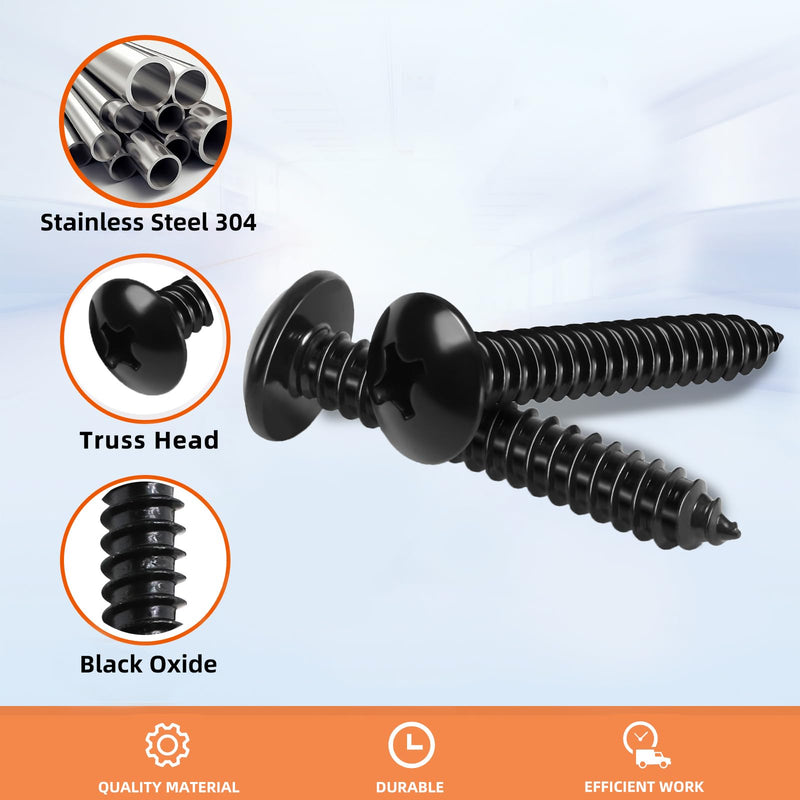 [Australia - AusPower] - #14 x 3/4" Truss Head Self Tapping Wood Screws Sheet Metal Screws, Black Finish, 304 Stainless Steel 18-8, 50 PCS #14 x 3/4" 
