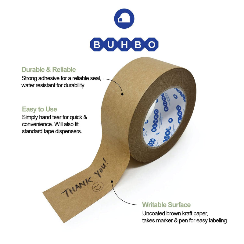 Buhbo Brown Kraft Paper Packing Tape, Heavy Duty Moving Tape for Box & Carton Shipping, Sealing, Masking Craft Tape, 2 inch x 55 Yards (2 Roll Pack)