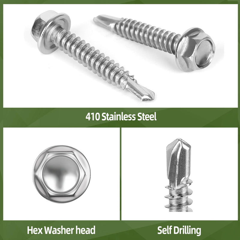 [Australia - AusPower] - #14 x 1 (100 PCS) Sheet Metal Screws, Hex Washer Head Self Drilling Screw, 410 Stainless Steel Flanged Hex Fast Self Tapping Screws, Hex Bit Socket Included #14 x 1" 