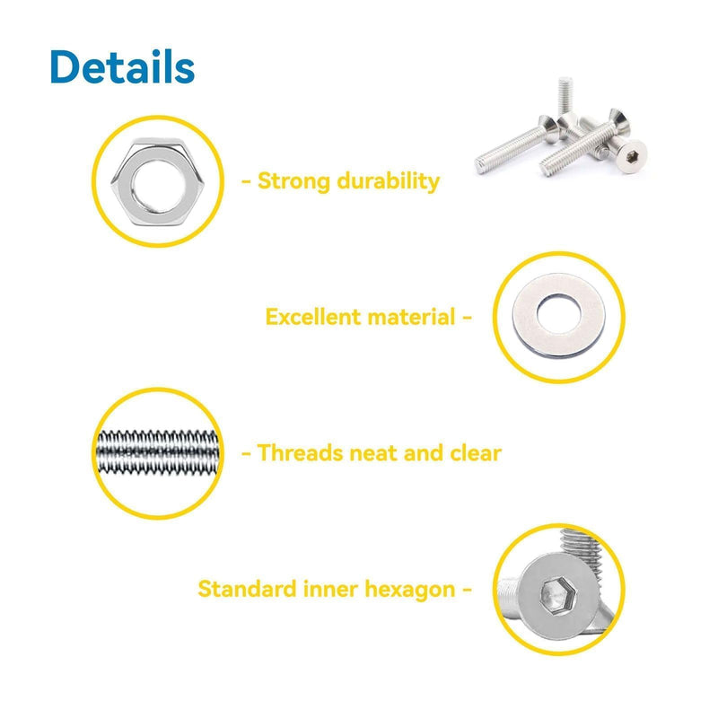 [Australia - AusPower] - 1080 Pcs M3 Screw Assortment, M3*6mm, 8mm, 10mm, 12mm, 14mm, 16mm, 18mm, 20mm, 25mm, 30mm, 35mm, 40mm, 50mm, Stainless Metric Hex Flat Head Countersunk Screws Nuts and Washers with Wrench 