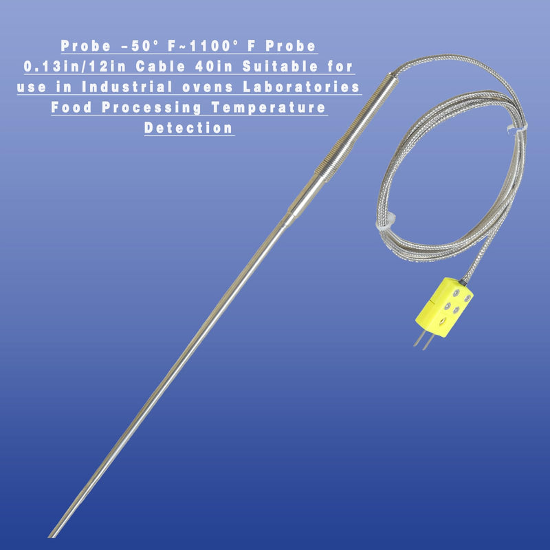 [Australia - AusPower] - 2 Pieces TL1918SL k-Type Thermocouple Probe -50°F~1100°F Probe 0.13in/12in Cable 40in Temperature Sensors 