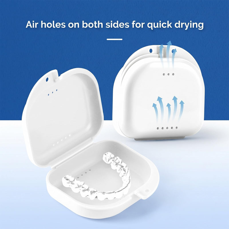2 Piece Braces Box Set - Portable Dental Box Retainer Case for On the Go, Aligner Box with Ventilation Holes for Mouth Protection & Prostheses, Robust Plastic Case, White & Black