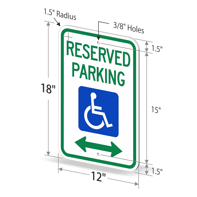 SmartSign "Reserved Parking" Handicap Parking Sign With Bi-Directional Arrow | 12" x 18" 3M Engineer Grade Reflective Aluminum 12" x 18" 3M EG Reflective Aluminum