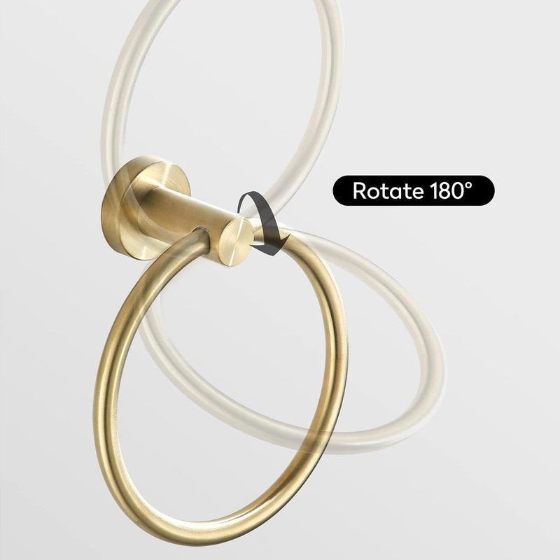 BATHSIR Brushed Gold Toilet Paper Holder & Hand Towel Holder Wall Mount 2 Pieces, Double Post Pivoting Round Modern Bathroom Hardware Towel Ring Toilet Tissue Holder, Bathroom Accessories Set Gold 1