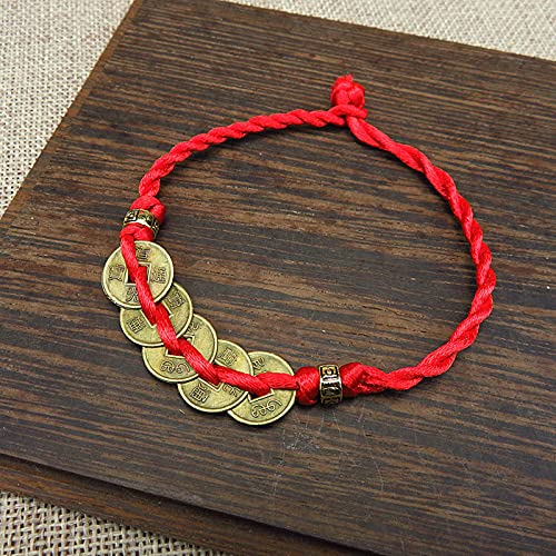 Japanese Omamori Amulet Good Luck Charms Hanging Sachet and 5 Chinese Feng Shui Coins 2 Coins Bracelet for Good Luck and Healthy