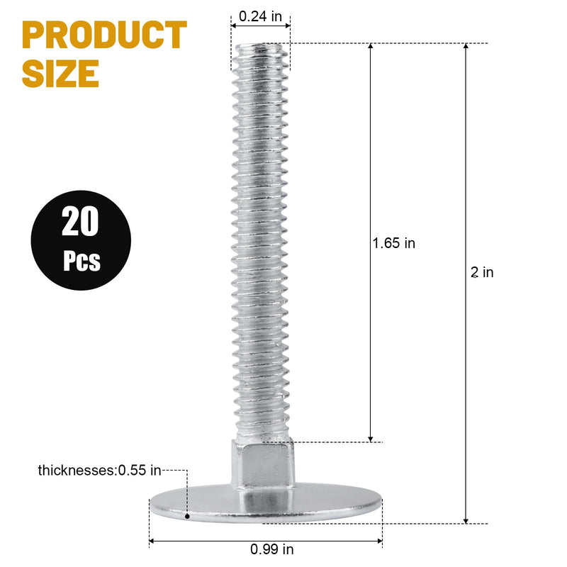 [Australia - AusPower] - 014973239640 Elevator Bolts, 1/4-20 x 2 Flat Sinking Elevator Bolts, Multi-Purpose/Steel/zinc Set of 20 