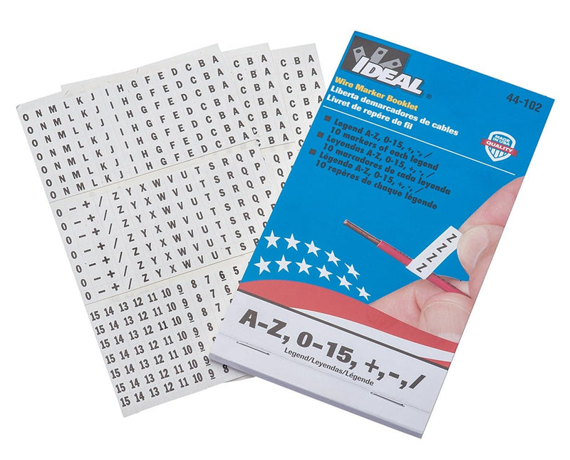 Ideal Electrical Wire Marker Booklet, A-Z, 0-15, +, /
