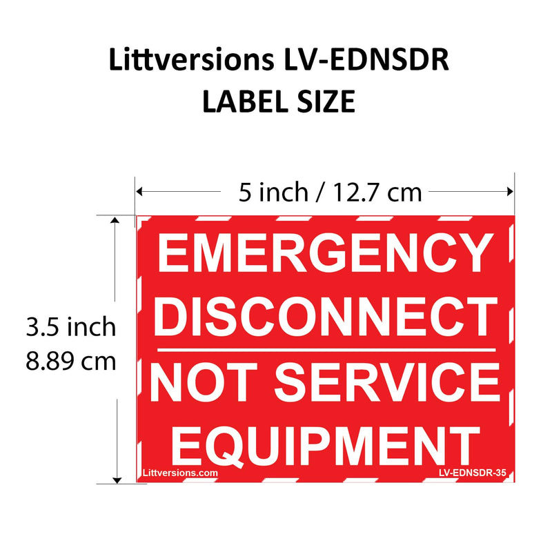 5"x 3.5" NEC Compliant Emergency Disconnect NOT Service Equipment Outdoor Laminated Labels Sticker Electrical Panel Danger Heavy Duty Vinyl Waterproof Ultra Durable White on Red 5 Pack