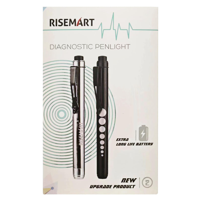 [Australia - AusPower] - RISEMART Pen Light, Nurse Led Medical Penlight with Pupil Gauge for Nursing Students Doctors Black and Silver with Batteries 
