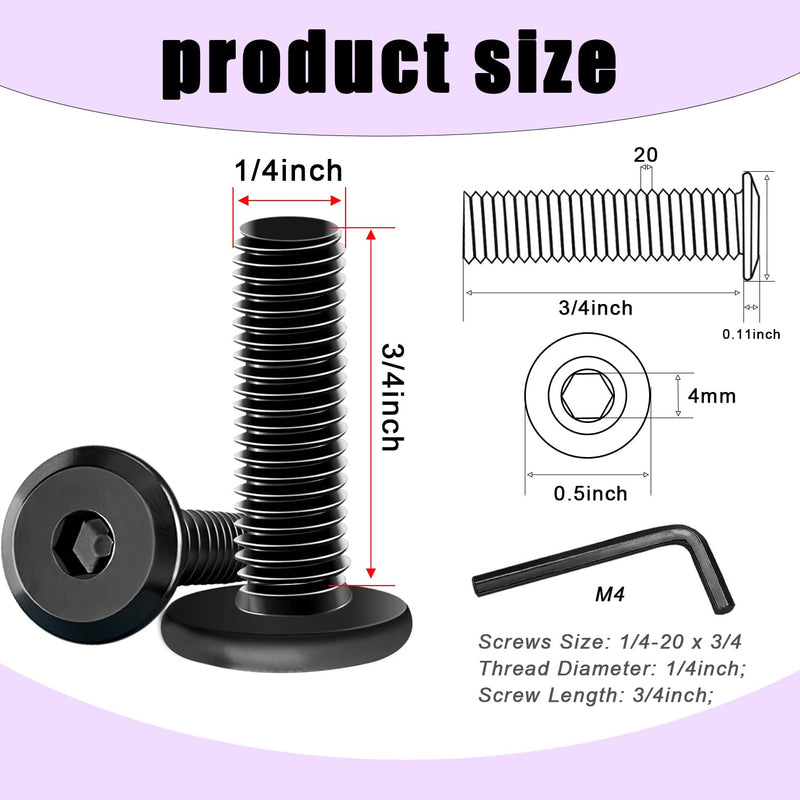 [Australia - AusPower] - Taiss 30pcs 1/4-20 x 3/4" Flat Head Socket Head Screw Furniture Bolts Stainless Steel 18-8(304),Black Zinc Plated Fully Threaded, Countersunk Connector Screws with Hex Spanner SAE-Black 1/4-20 x 3/4" 