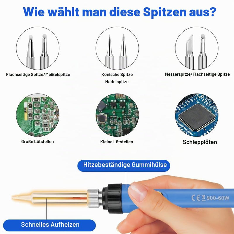 Flintronic Soldering Iron Set, 60 W LCD Soldering Iron with On/Off Switch, Adjustable Temperature 200-480 °C, 10 g Soldering Wire, 5 Soldering Tips, Desoldering Pump, Soldering Iron Stand, Tweezers, Soldering Set for Electrical Work 60w-8 in 1