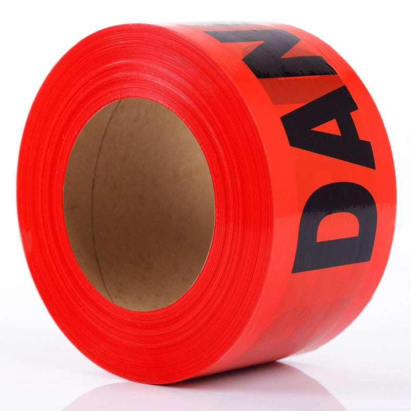 Red Tape Danger Do Not Enter 3 inch X 1000 feet Red with a Bold Black Print for High Visibility Caution Barrier Tape Roll Non-Adhesive for Danger Construction Crime Scene