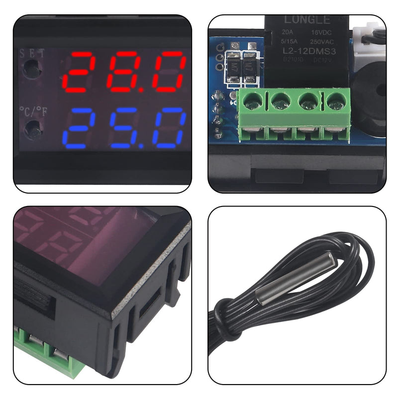 [Australia - AusPower] - 3PCS DC 12V Electronic Temperature Controller Programmable -50 to 110 Degree Celsius Heating/ Cooling Thermostat Control Switch Module NTC Waterproof Sensor Probe Dual Color LED Display Monitor 