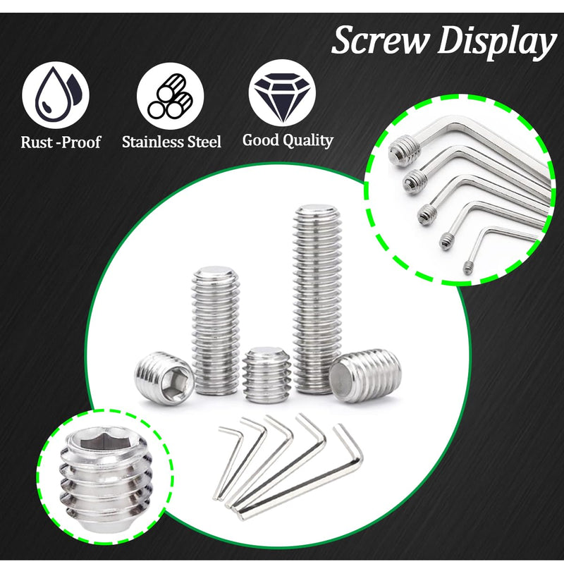 [Australia - AusPower] - 525 PCS Set Screw Assortment Kit Metric + SAE 24 Size 304 Stainless Steel Grub Screw Internal Hex Drive Cup-Point Allen Screws Set M3 to M8 and 1/8-40 to 5/16-18 Silver 525pcs 