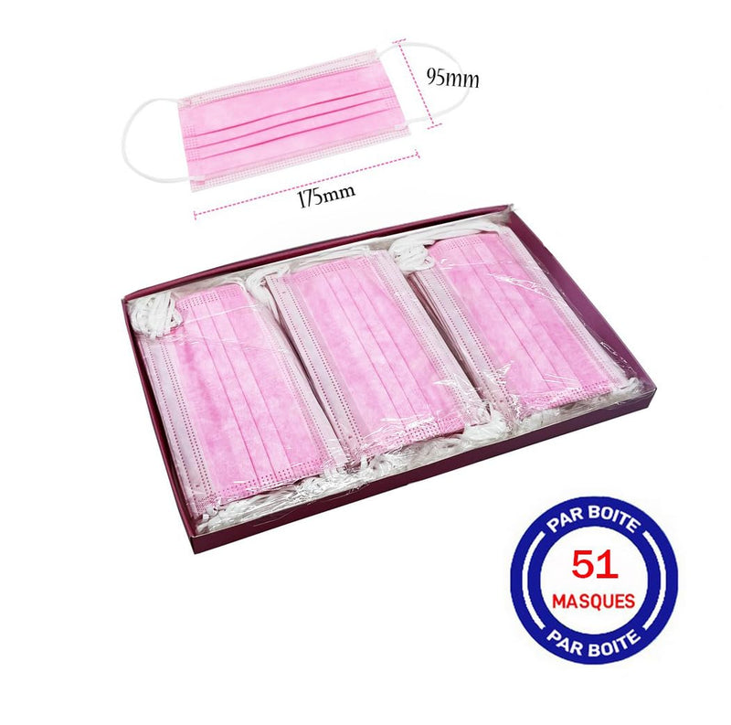 CRAZYCHIC - 51 x Medical Surgical Masks Pink - CE Certified EN14683 Type IIR Surgical Mask - High Filtration BFE >99% Tested - 3-Layer Disposable Protective Mask - Mouth Guard Face Mask x51 Pink