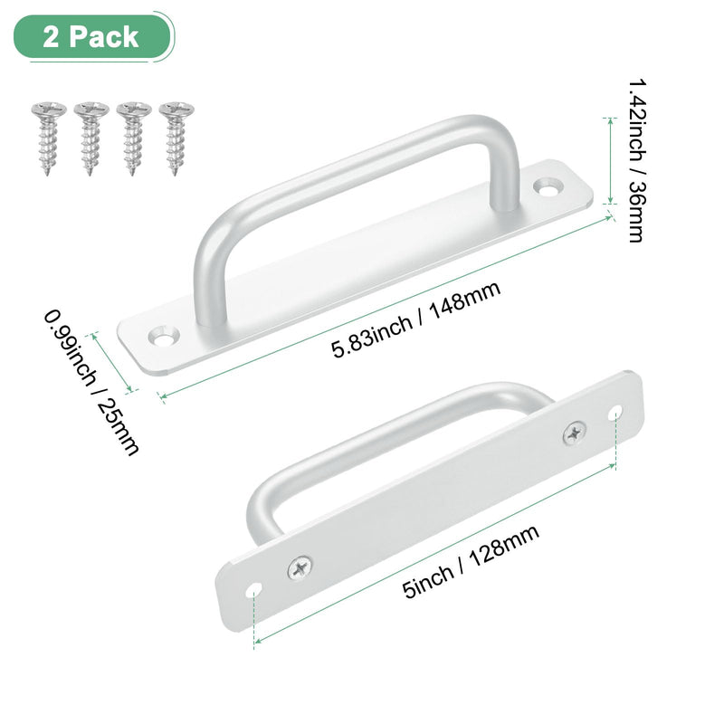 [Australia - AusPower] - 2-Pack Barn Door Handles, 5Inch/128mm Hole Center Aluminium Alloy Gate Handle with Mounting Screws for Bathroom/Wardrobe/Closet/Kitchen, Sliding Door Handle with Plate [Silver] 5 Inch Silver 