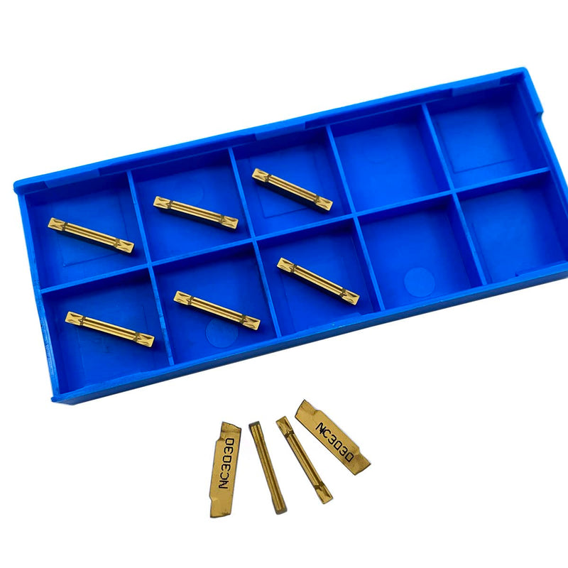 [Australia - AusPower] - GBJ MGMN200-G 10pcs Tin Coated Carbide Grooving Inserts 2mm Wide Grooving Carbide Inserts Lathe Cutters for MGEHR/MGIVR Lathe Grooving Cut-Off Tool 10pcs MGMN200-G 