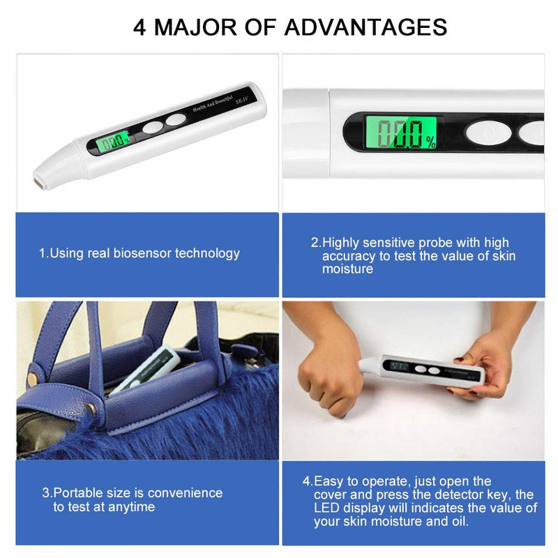 [Australia - AusPower] - Digital Skin Moisture Detector, Skin Analyzer USB Facial Moisture Meter Skin Facial Skin Tester Digital Skin Detector Pen Portable Digital Skin Detector Pen for Home Beauty Salon 