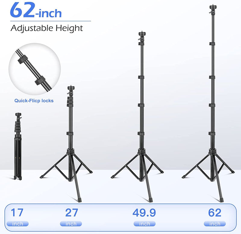 [Australia - AusPower] - SENSYNE 62" Phone Tripod & Selfie Stick, Extendable Cell Phone Tripod Stand with Wireless Remote and Phone Holder, Compatible with iPhone Android Phone, Camera 62in Black 