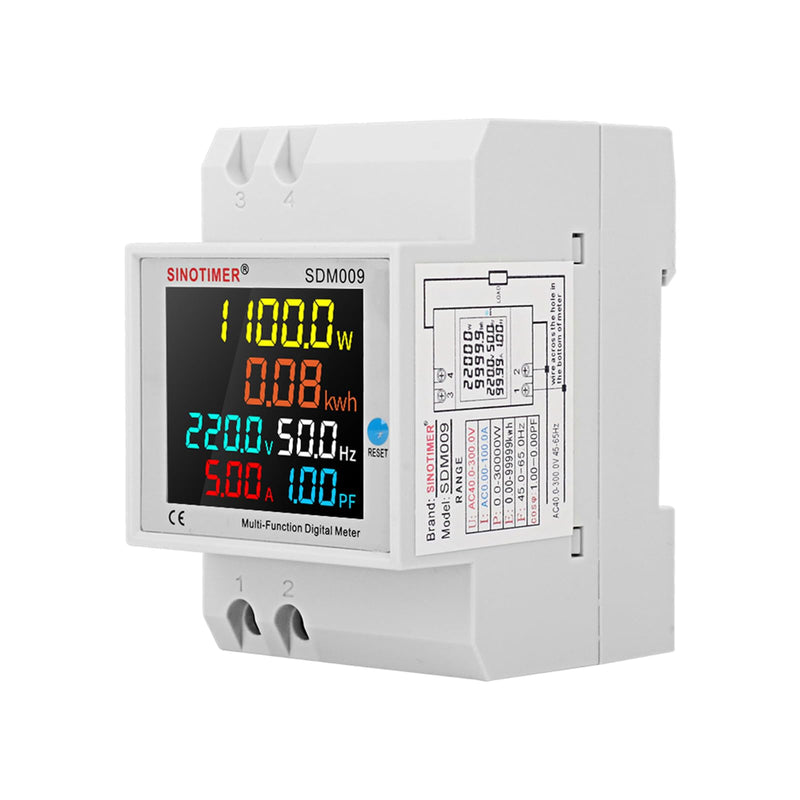[Australia - AusPower] - 6IN1 Single Phase Energy Meter Din Rail Electricity Usage Monitor AC 40-300V 100A Voltmeter Ammeter Watt Kwh Frequency Power Meter Built-in CT 110V 