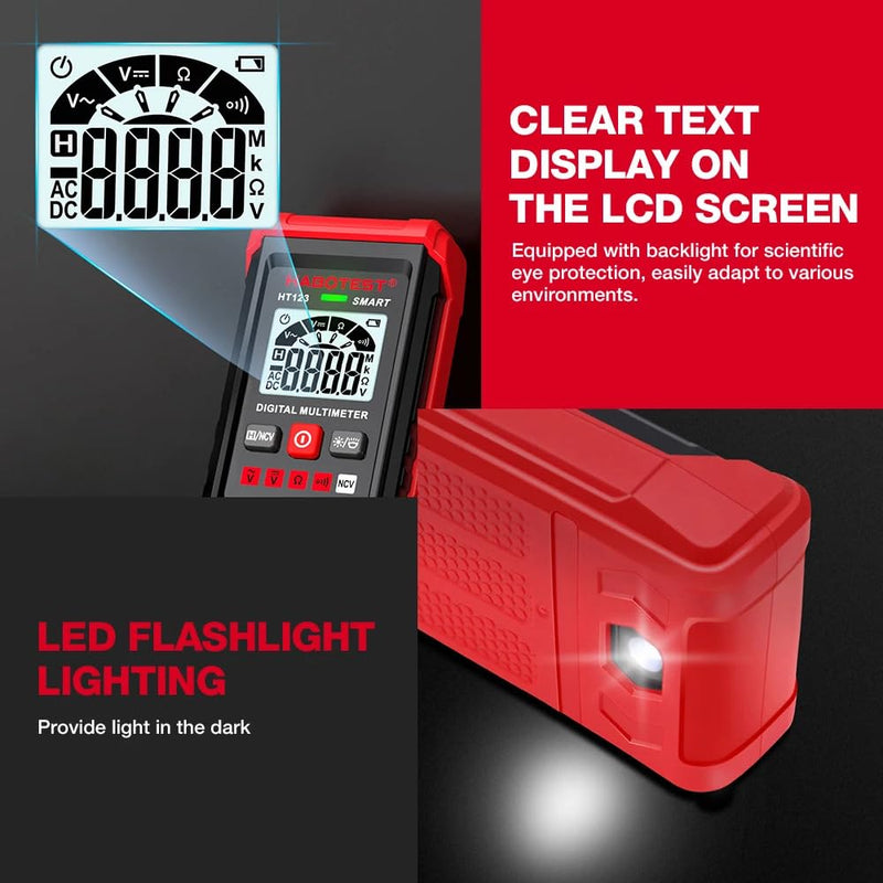 [Australia - AusPower] - HT123 Fully Intelligent Digital Display multimeter with LED Backlight, Non-Contact Voltage Detection, Automatic Gear Shifting 