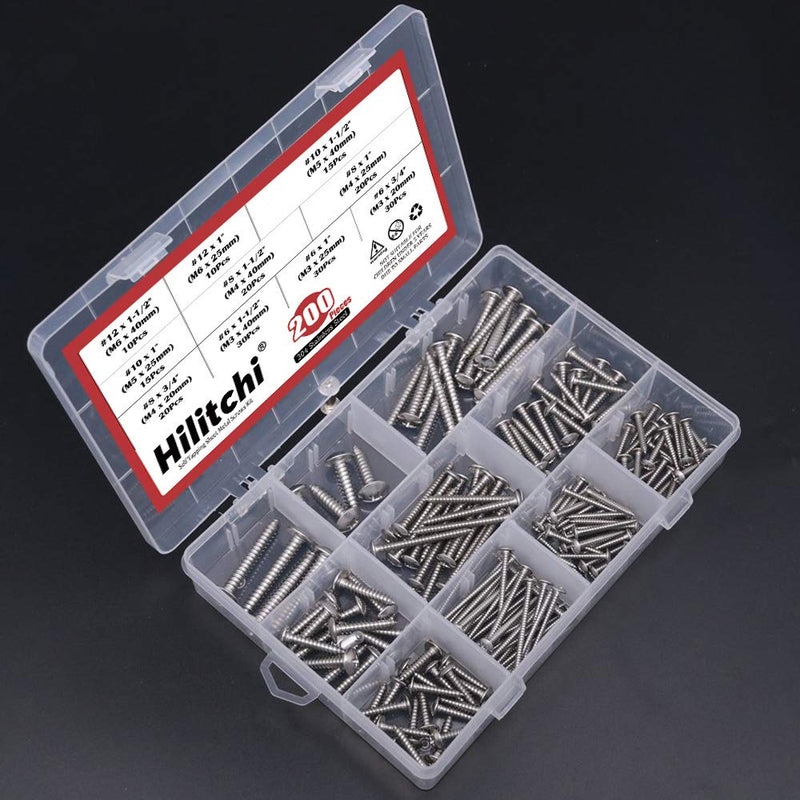 [Australia - AusPower] - Hilitchi 304 Stainless Steel Hex Washer Head and Phillips Truss Head Self Drilling Sheet Metal Tek Screws Assortment Kit (Phillips Truss Head) 