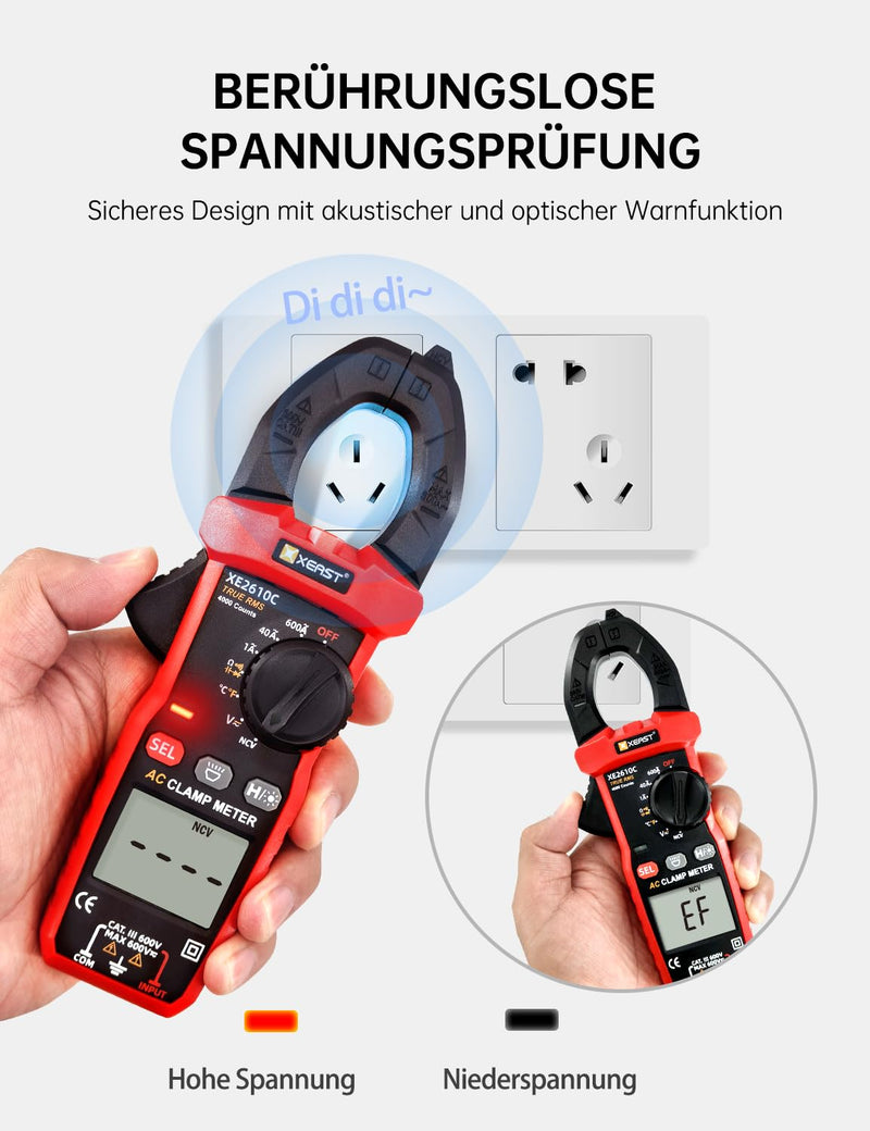 Current Clamp Multimeter, True-RMS 4000 Count Auto Range Clamp Meter, Clamp Meter for Measuring AC/DC Voltage, AC Current, Temperature, Resistance, Capacitance, Continuity, Diode NCV XE2610C