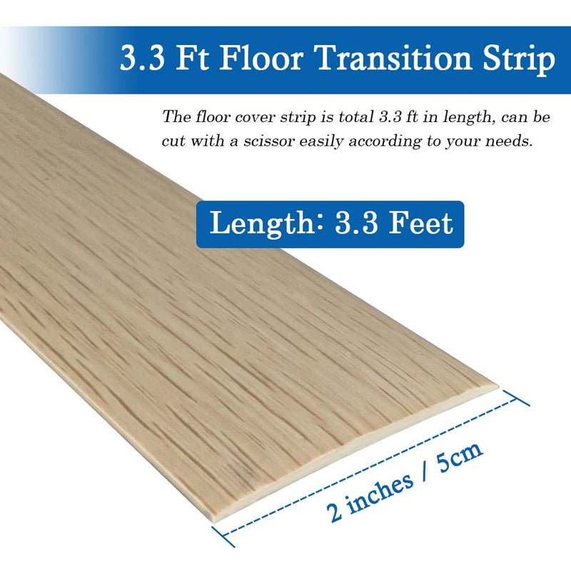 Floor Transition Strip Self Adhesive Floor Cover Strips Laminate 2" Wide Vinyl Flat Divider Transitions Elegant Wood Grain Design (5cm, 3.3Ft, Beige) 5cm, 3.3Ft