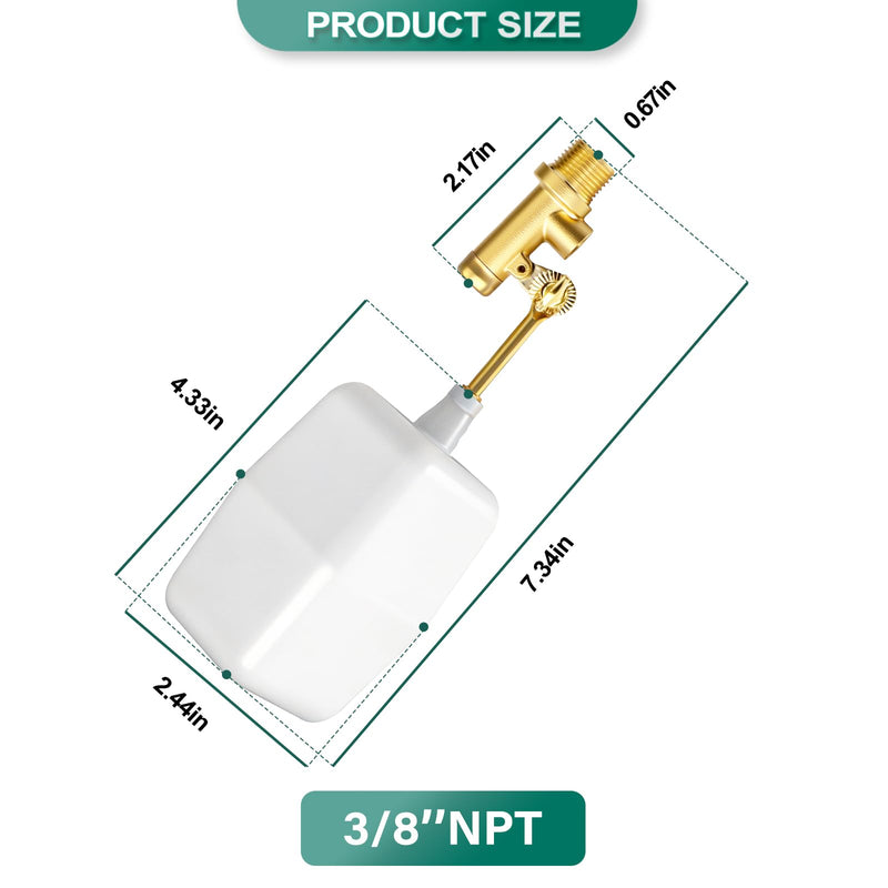 1PCS 3/8" NPT Male Water Float Valve, Automatic Fill and Water Level Control Valve, with Brass Adjustable Arm, for onds, Fountains, Tanks & Aquariums
