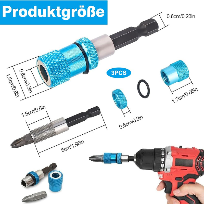 [Australia - AusPower] - Quick Change Bit Holder, 3 Pieces Drywall Bit Holder, Drywall Bit Magnetic 1/4 Inch Hex Shank for Cordless Screwdrivers and Hand Drills Blue 65 mm 