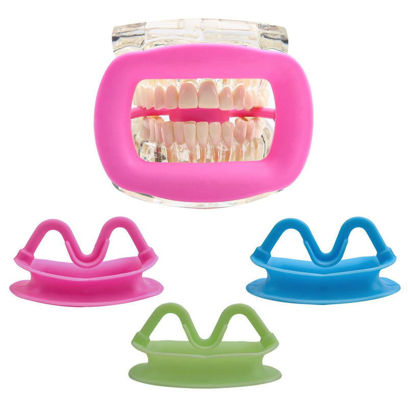 Pack of 3 Reusable Mouth Openers, Mouth Dilation, Lip Retractor | Cheek holder made of soft silicone, autoclavable, pink, green, blue. Ideal for dentists, clinics & teeth whitening