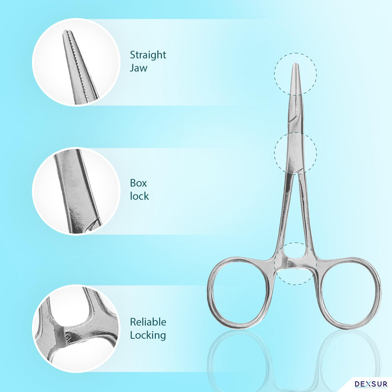 Precision Kelly Hemostat Forceps Locking Tweezers Clamp, Silver, Straight and Curved Stainless Steel (Straight, 4") 4"