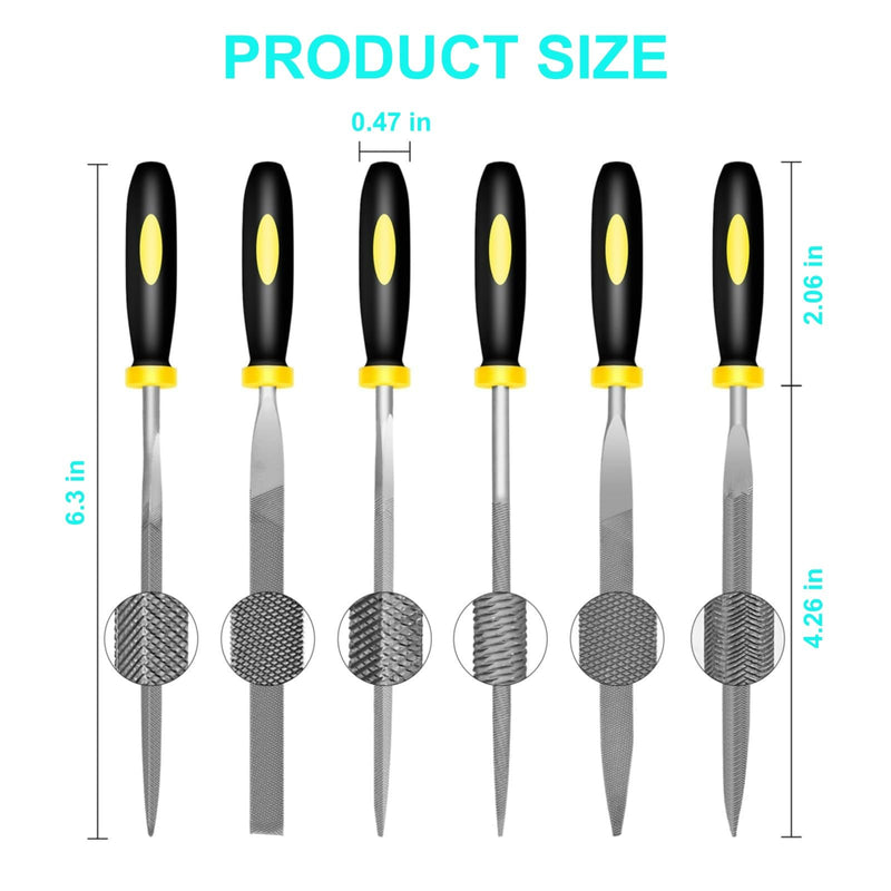 [Australia - AusPower] - 6 Piece Metal Needle File Set - 4-inch,Carbon Steel Files for Metal, Wood & Jewelry | Includes Flat, Warding, Square, Triangular, Round, and Half-Round Files 6pcs 4in 