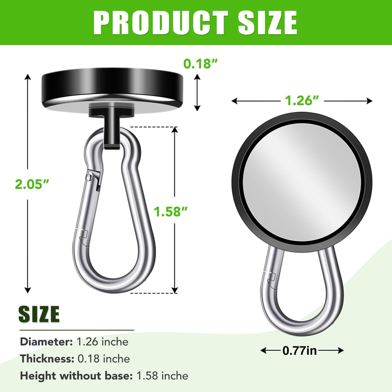 [Australia - AusPower] - E BAVITE Carabiner Magnetic Hooks, 110LBS Strong Black Magnetic Hooks Heavy Duty with Swivel Carabiner Hook, Great for Hanging for Cruise, Garage, Kitchen, Refrigerator, Locker (12-Pack) Black-12P 