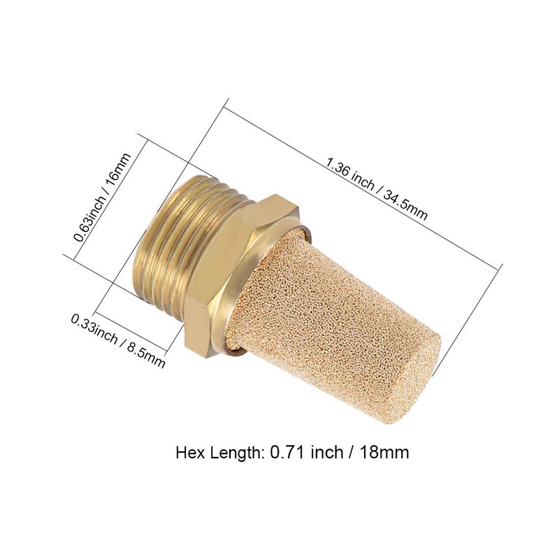 [Australia - AusPower] - uxcell 3/8 PT Sintered Bronze Exhaust Muffler with Brass Body Protruding 5pcs 