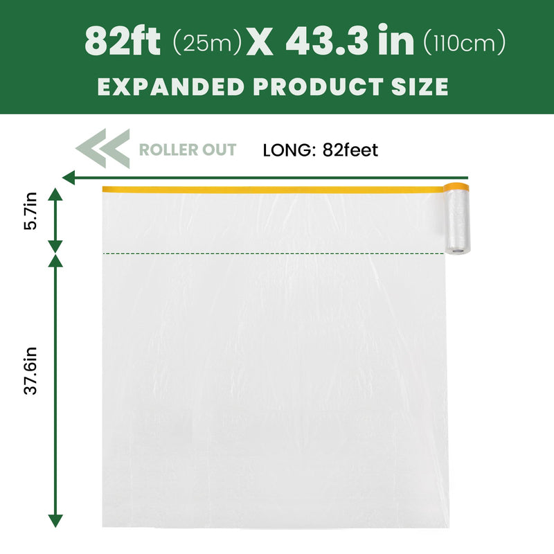 Voomey Pre-Taped Masking Film, Painters Tape with Plastic Attached, Automotive Painters Tape and Drape for Appliances, Furniture, Wood Surfaces & DIY Projects - 3ft x 82ft 1100mm*25m Standard Roll