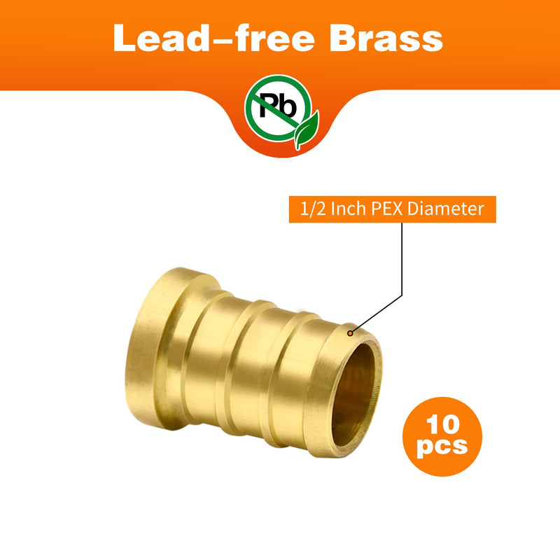 [Australia - AusPower] - 10pcs PEX Barb Plug End Cap, 1/2" PEX Caps, PEX Barb Plug End Cap, Brass PEX Barb Plug End Cap Pipe Fitting (1/2", 10pcs) 1/2"-10 Pack 