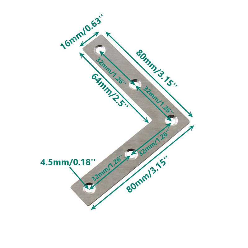 [Australia - AusPower] - 10 Pack Repair Mending Bracket Plate,ULIFESTAR Stainless Steel L Shape Flat Corner Brace Bracket for Wood,Metal Fixing Joining Bracket Support Brace for Shelves,Furniture and Cabinet 10 Pack(80x80mm) 80*80mm/3.15*3.15'' 